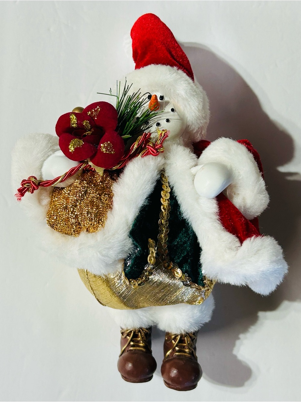 Figurine Christmas Snowman Wearing Santa Suit
